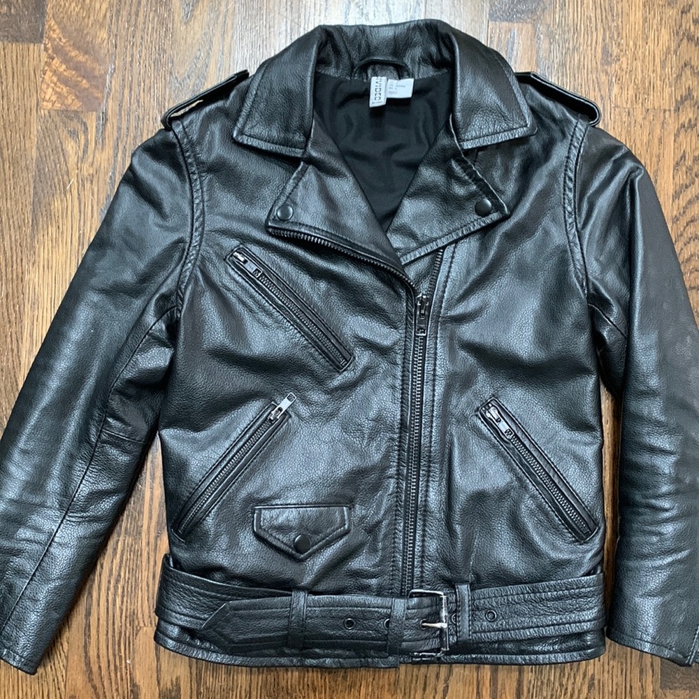 H&M Leather Biker Jacket in Black - Size: 36 (us: 6)